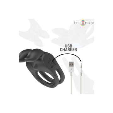 Intense - Sam Anillo Doble Vibrador Pene 10 Vibraciones Negro |