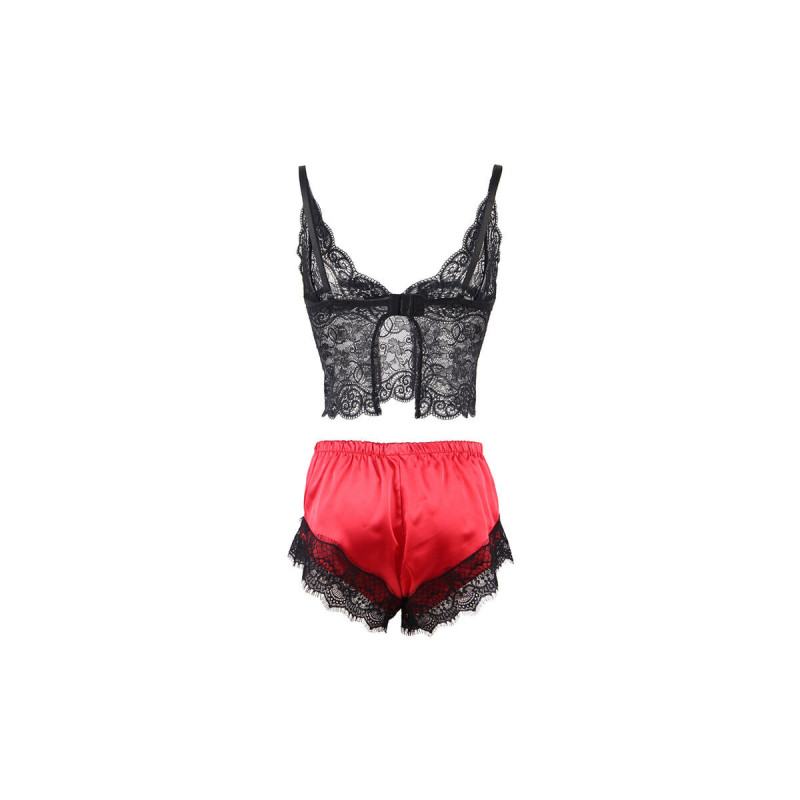 Subblime - 953959 Lässige Seidennachthemd + Spitzenhose Schwarz/Rot