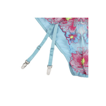 Subblime - 954116 Bh + Höschen Mit Strumpfgürtel Blumendesign Blau