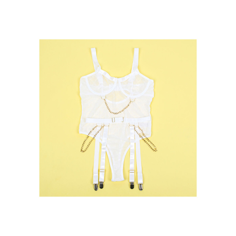 Subblime - 954284 Body Con Cadenas + Ligueros Blanco S/M | Vybes.it