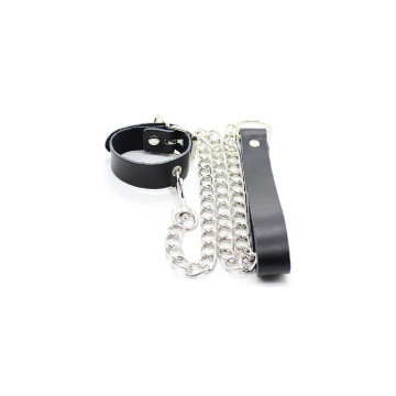 Ohmama Fetish - Collier Pénis Et Bracelet En Cuir Avec Chaîne