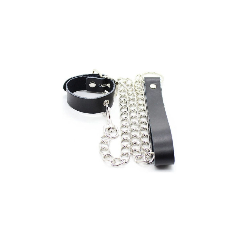 Ohmama Fetish - Collier Pénis Et Bracelet En Cuir Avec Chaîne