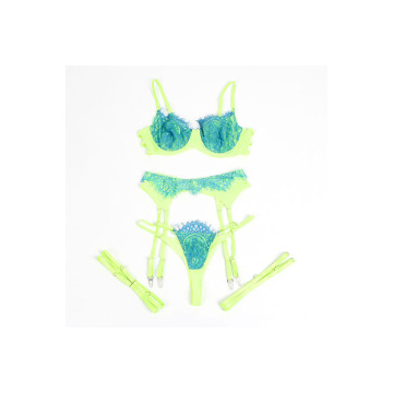 Subblime - 955311 Set Sujetador Con Encaje Y Ligueros Verde Y Azul