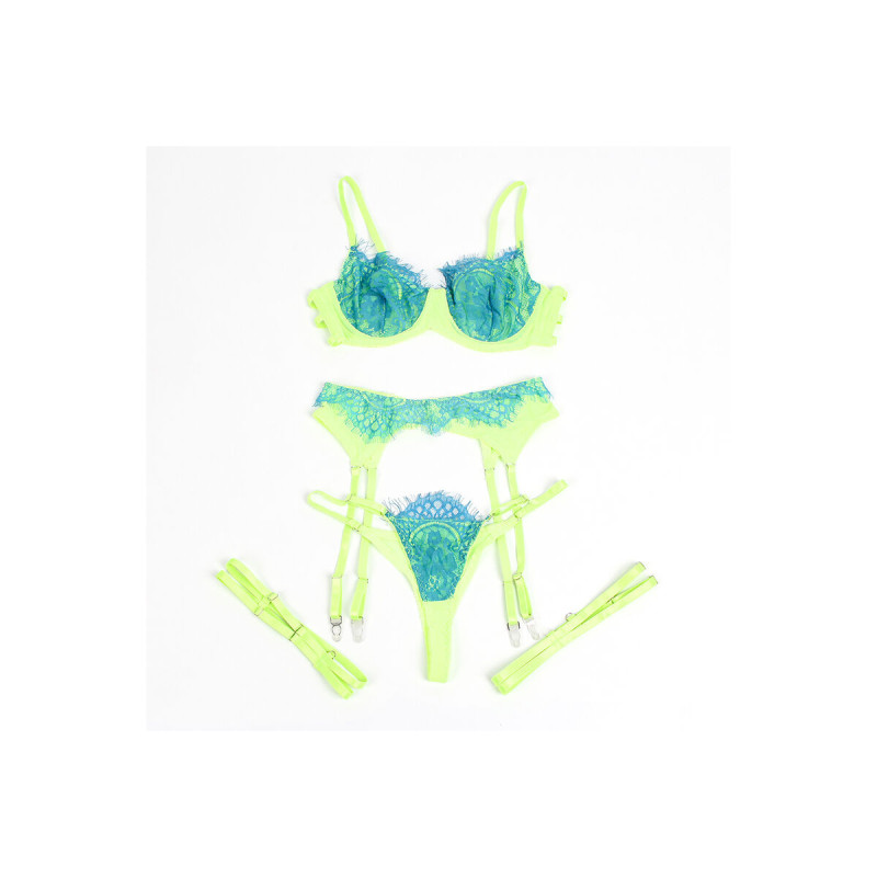 Subblime - 955311 Set Sujetador Con Encaje Y Ligueros Verde Y Azul