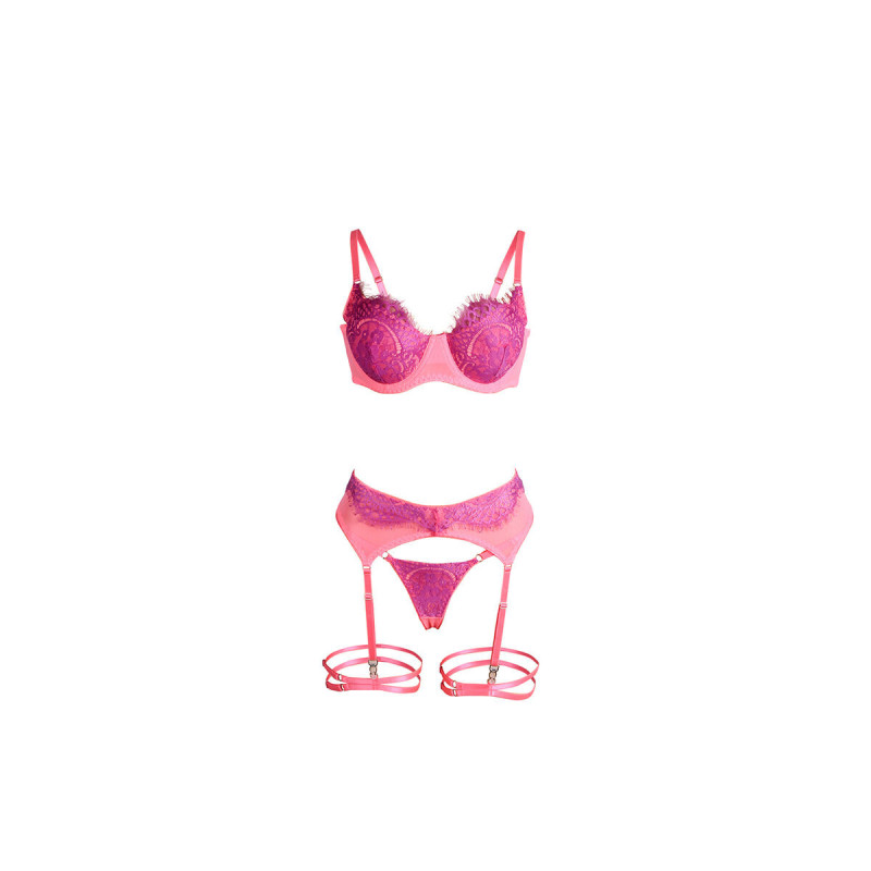 Subblime - 955359 Set Sujetador Con Encaje Y Ligueros Rosa Y Morado