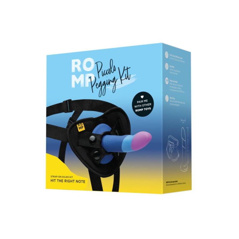 ROMP - PICCOLO HARNESS + SILICONE DILDO WITH TRICOLOR SUCTION CUP 14…