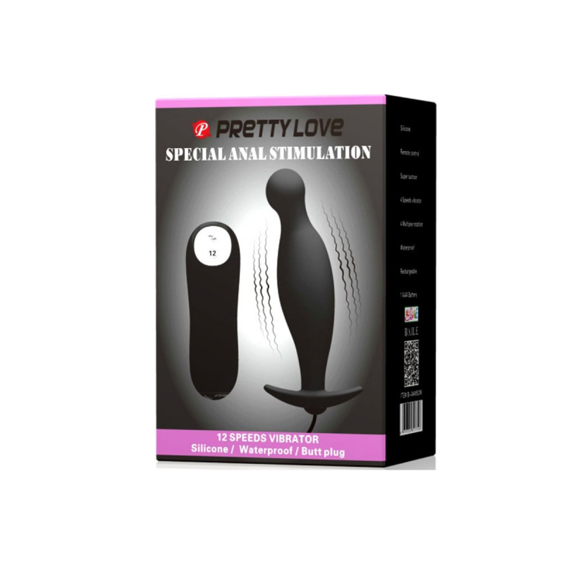 Pretty Love - Plug Anal Silicona 12 Modos Vibración Negro | Vybes.it