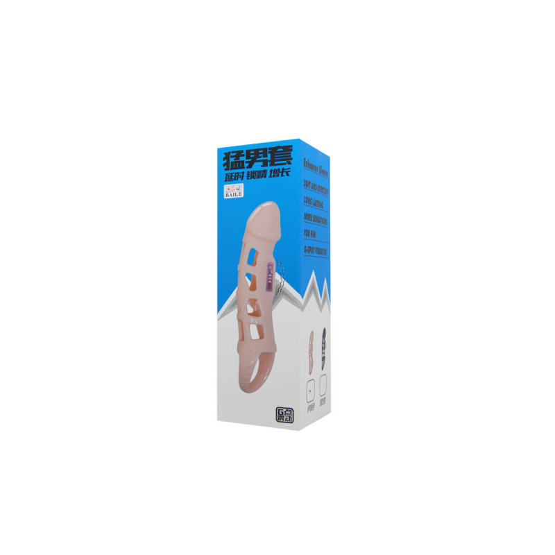 Baile - Funda Extensora Pene Con Vibración Y Strap Natural 13.5 Cm