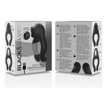 BLACK&SILVER - ANILLO VIBRADOR SILICONA 3 MOTORES RECARGABLE NEGRO