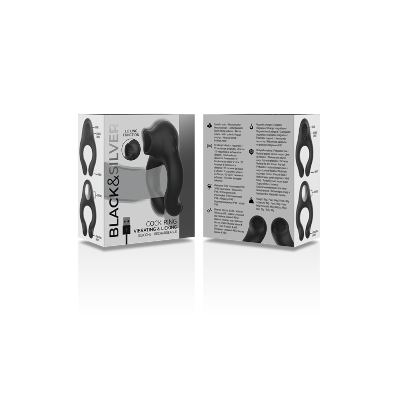 Black&Silver - Silicone Vibrator Ring 3 Motors Rechargeable Black |