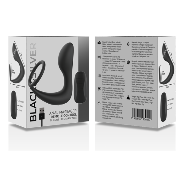 BLACK&SILVER - MASAJEADOR ANAL CONTROL REMOTO SILICONA RECARGABLE NEGRO