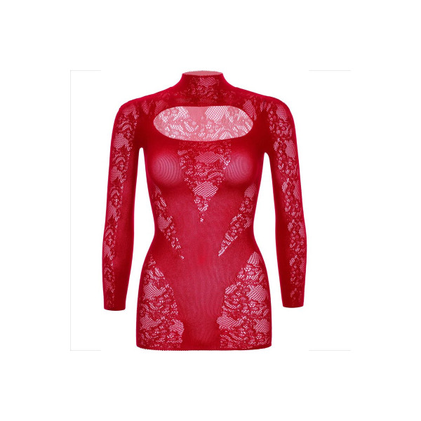 LEG AVENUE - MINI VESTIDO DE ENCAJE CON MANGA LARGA ROJO