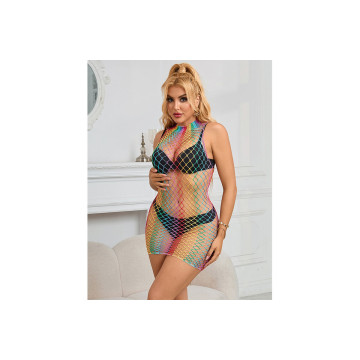 SUBBLIME - 952433 RAINBOW HOHER KRAGEN RMELLOSER NETZ KLEID EINE GRÖS…