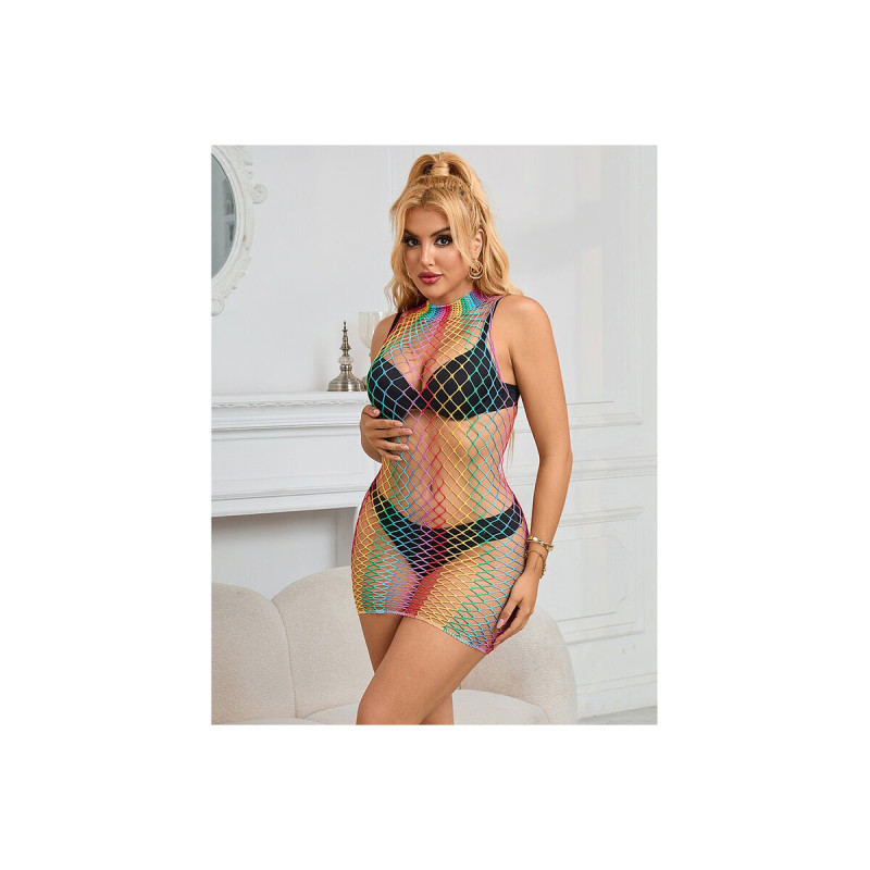 SUBBLIME - 952433 RAINBOW HIGH NECK SLEEVELESS FISHNET DRESS ONE SIZE…