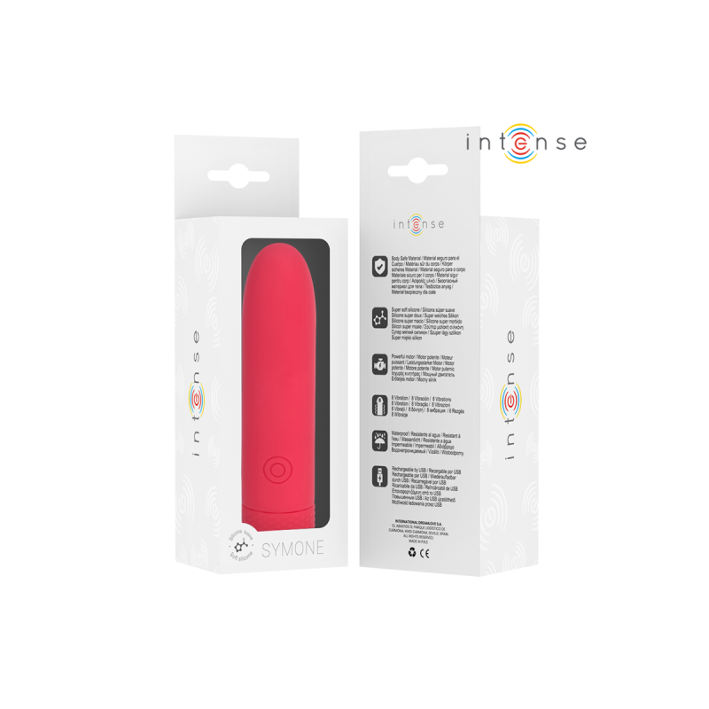 INTENSE - SYMONE BULLET VIBRANT RECHARGEABLE USB 8 VIBRATIONS ROUGE 1…