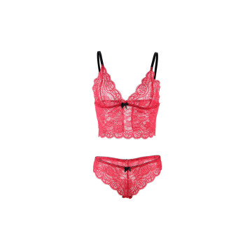 Subblime - 953898 Nachthemd + Höschen Aus Seide Und Spitze Rot S/M