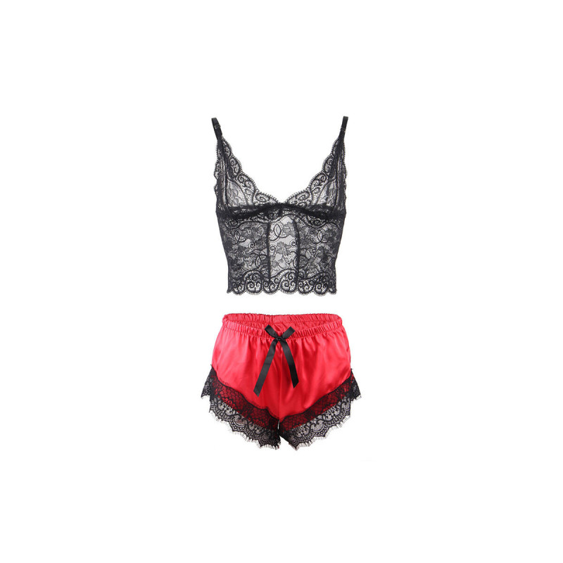 Subblime - 953966 Lässige Seide Nachthemd + Spitzenhose Schwarz/Rot
