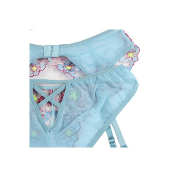 Subblime - 954116 Bh + Höschen Mit Strumpfgürtel Blumendesign Blau