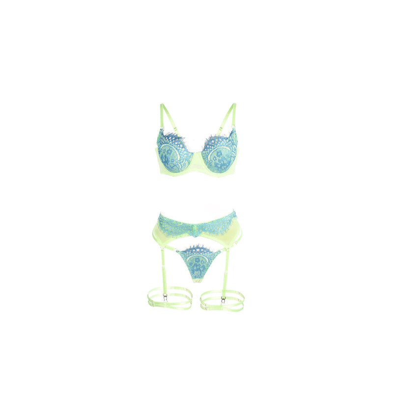 Subblime - 955311 Set Sujetador Con Encaje Y Ligueros Verde Y Azul