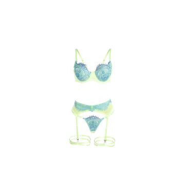 Subblime - 955328 Set Sujetador Con Encaje Y Ligueros Verde Y Azul