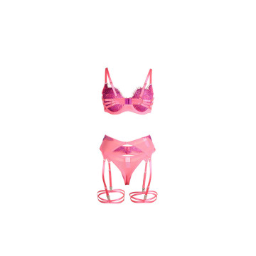 Subblime - 955366 Set Sujetador Con Encaje Y Ligueros Rosa Y Morado