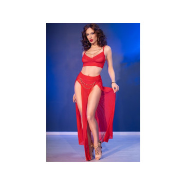 Chilirose - Cr 4850 Set Top Rojo Y Leggins Con Complementos Dorados