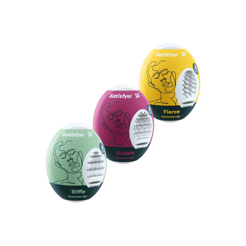 Satisfyer - 3 Huevos Masturbadores Riffle, Bubble & Fierce |