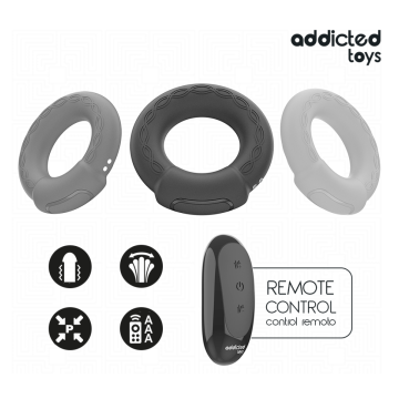 ADDICTED TOYS - ANNEAU PÉNITENTIAIRE VIBRANT À EFFET CHAUFFANT AVEC TÉLÉCOMMANDE