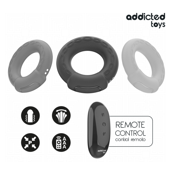 ADDICTED TOYS - ANNEAU PÉNITENTIAIRE VIBRANT À EFFET CHAUFFANT AVEC TÉLÉCOMMANDE