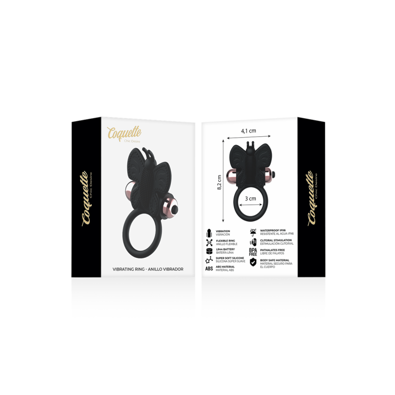 Coquette Chic Desire - Cock Ring Butterfly Anillo Vibrador Negro /