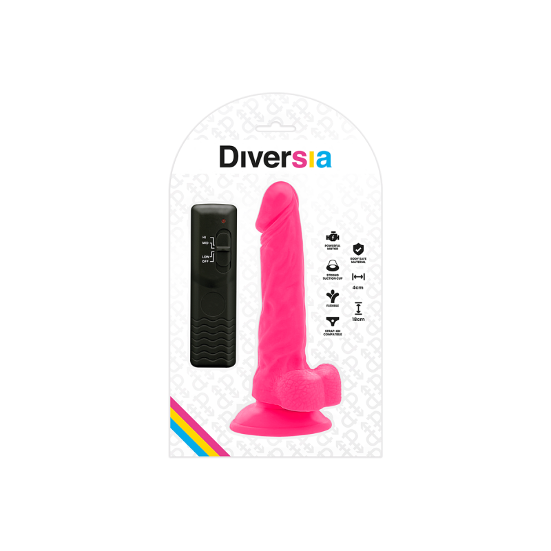 DIVERSIA - FLEXIBLE VIBRATING DILDO PINK 18 CM -O- 4 CM - Strapon Dil…