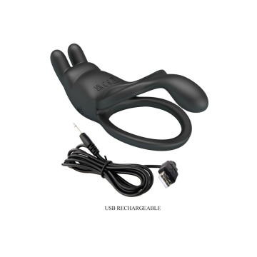 Pretty Love - Seth Doble Anillo Vibrador Rabbit 7 Vibraciones Negro