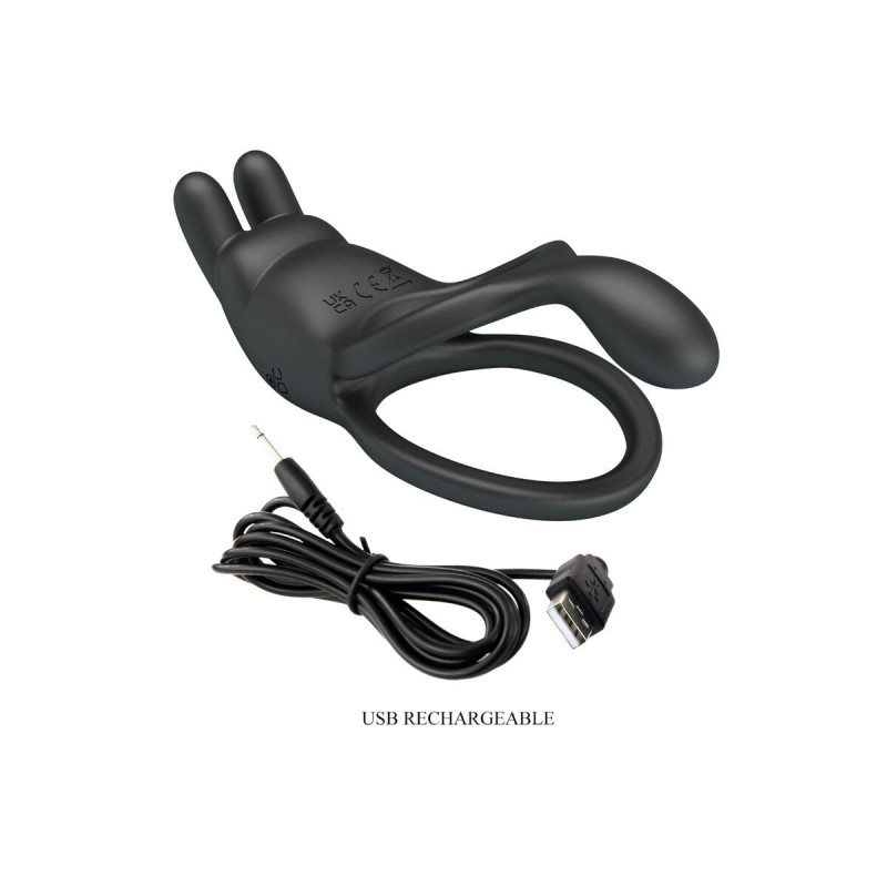 Pretty Love - Seth Doble Anillo Vibrador Rabbit 7 Vibraciones Negro