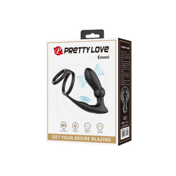 Pretty Love - Anneau Pénis Emoni + Plug Anal 12 Vibrations Noir |