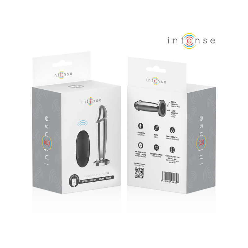 Intense - Plug Anal 10 Vibraciones Metal En Forma De Dildo Con