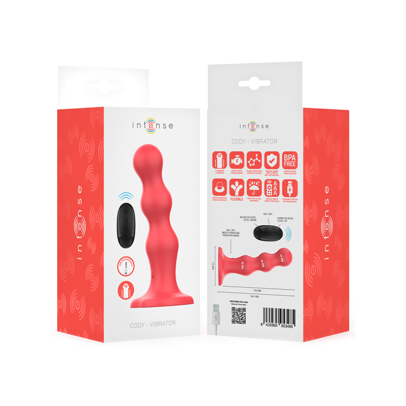 Intense - Cody Vibrateur Avec Ventouse Télécommande Rouge | Vybes.it
