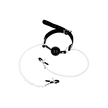 OHMAMA FETISH BLACK BALL GAG WITH NIPPLE CLAMPS - Gags | Vybes.it