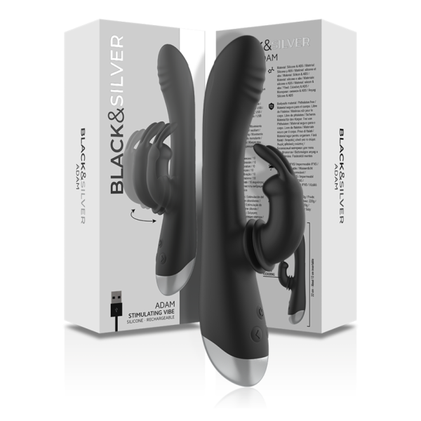 BLACK&SILVER - DJ. ADAM ESTIMULADOR RABBIT SILICONA RECARGABLE NEGRO
