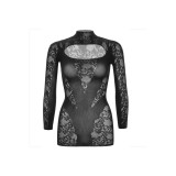 Leg Avenue - Mini Vestido De Encaje Con Manga Larga Negro | Vybes.it