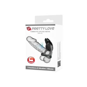 Pretty Love - Silas Anneau Pénis Vibrant 7 Vibrations Silicone Noir
