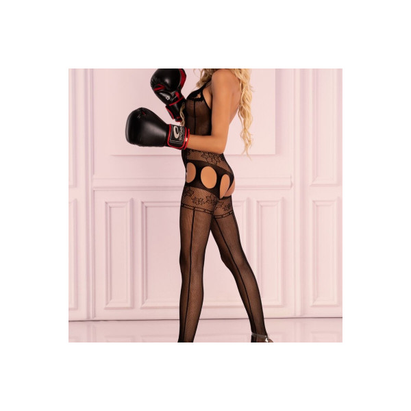 LIVCO CORSETTI FASHION - IMELAM LC 17345 BODYSTOCKING CROTCHLESS NEGRO TALLA ÚNICA