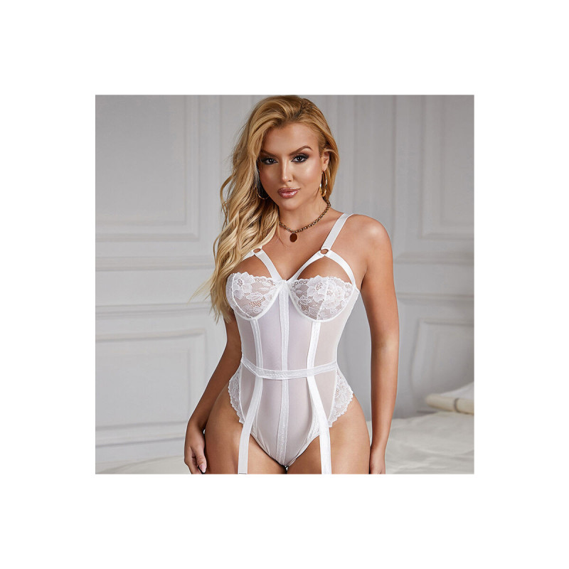 Subblime - Teddy Avec Jarretière Détail Poitrine Blanc S/M |