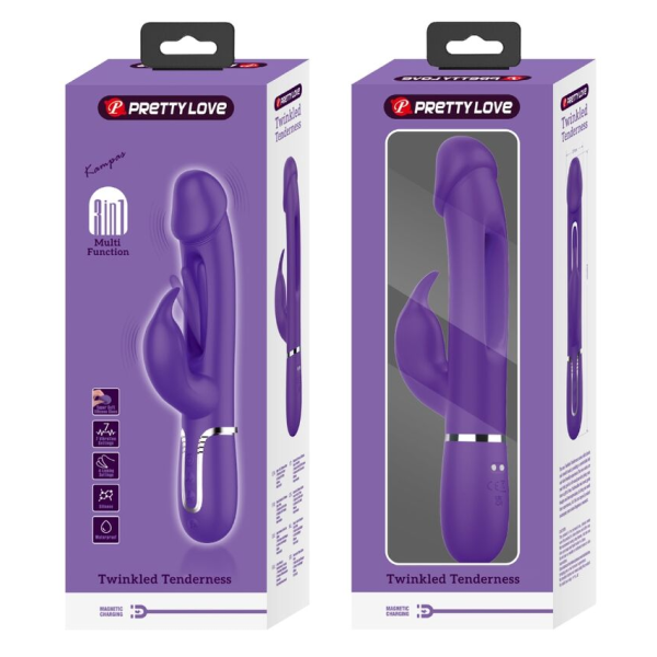 PRETTY LOVE - KAMPAS VIBRADOR RABBIT 3 EN 1 MULTIFUNCIÓN CON LENGUA VIOLETA