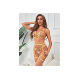 Subblime - 954352 Bh + String + Strumpfgürtel Blumendesign Gelb