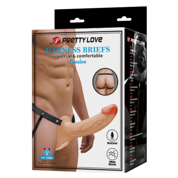 PRETTY LOVE - SLIP CON IMBRACATURA LANDON IMBRACATURA UNIVERSALE CON DILDO CAVO IN SILICONE DA 16,8 CM COLOR CARNE