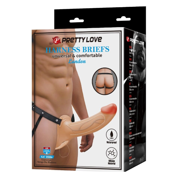 PRETTY LOVE - LANDON HARNESS BRIEFS HARDON UNIVERSEL AVEC GODEMICHET EN SILICONE CREUX DE 16,8 CM COULEUR