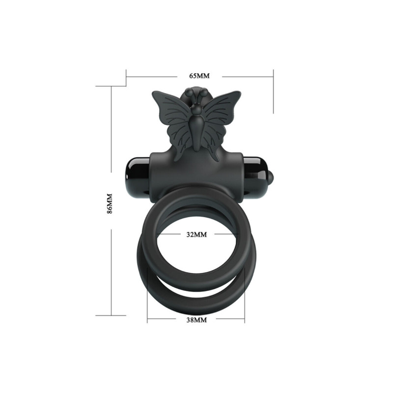 Pretty Love - Doble Anillo Vibrador Con Estimulador Negro | Vybes.it