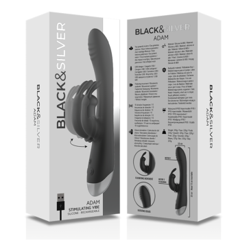 BLACK&SILVER - DJ. ADAM ESTIMULADOR RABBIT SILICONA RECARGABLE NEGRO