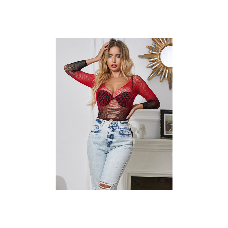 SUBBLIME - 952259 RED AND BLACK GRADIENT LONG SLEEVE ELASTIC FISHNET…