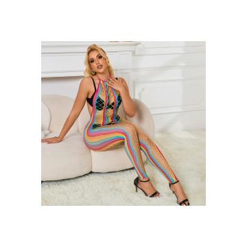 Subblime - 952358 Bodystocking De Rejilla Cuello Halter Arcoiris